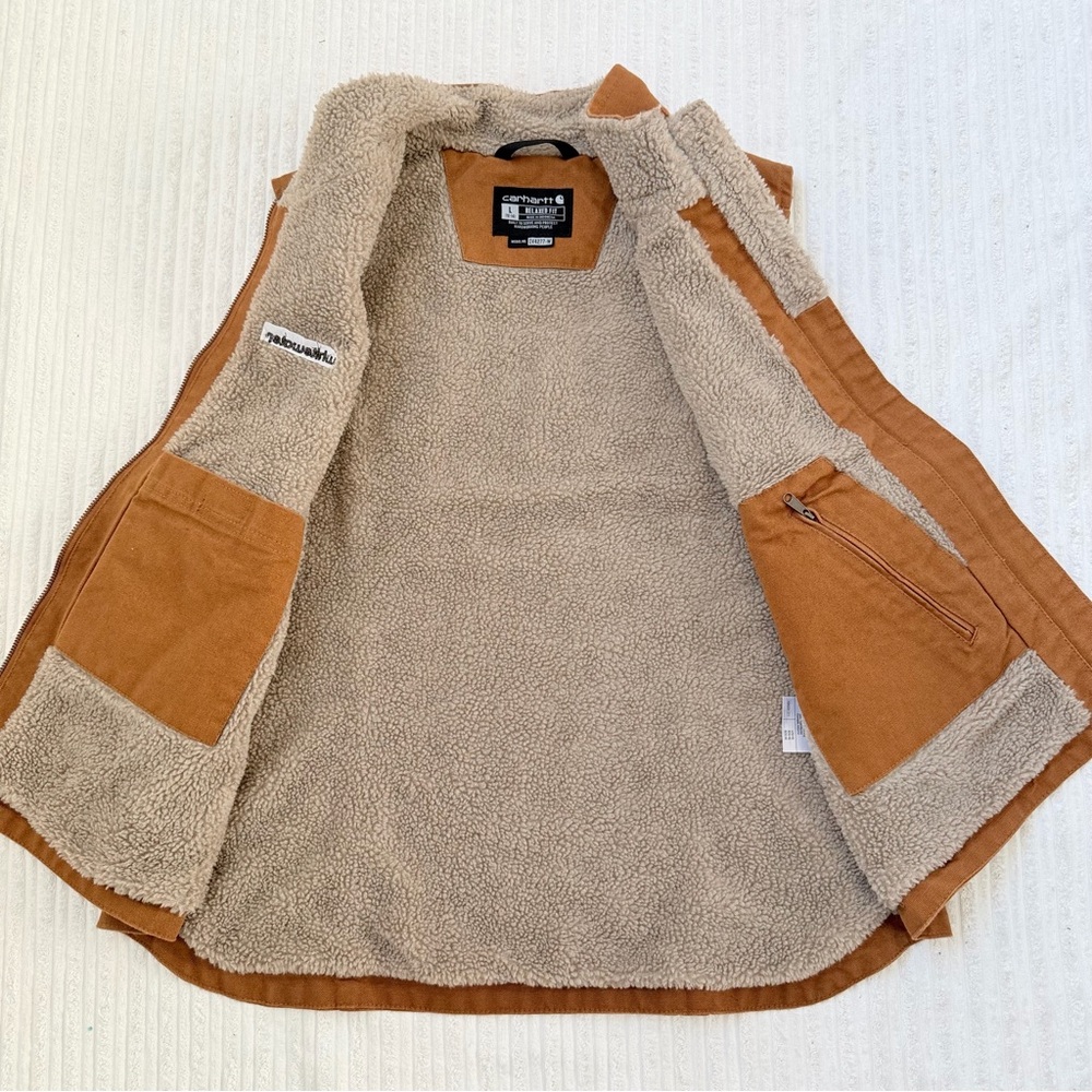 Carhartt Women's Sherpa-lined Brown Duck Canvas Vest | Size L - Picture 2 of 8